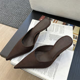 Pbong  New Summer Concise Pointed Toe Women Slippers Fashion Thin Low Heels Party Pumps Mules Slide Shoes