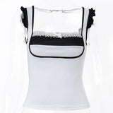 Sexy Euramerican Low Bust Patchwork Lace Streetwear Shirts Y2k Aesthetic Constrast Color Slim Punk Women Tops Harajuku Clothes