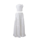 Y2k White Tiered Maxi Skirt  Elastic Waist Ruffle Flowy Long Skirt Women Boho Summer Vacation Fairycore Outfit Streetwear