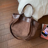 Pbong  New Luxury Designer Suede Leather Shoulder Bag Large Capacity Tote Bag Vintage Hobo Bucket Bag Retro Top-Handle Bags ﻿