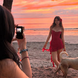 Ruffle Asymmetric Red Sexy Short Dress Fashion Y2K Slim V-neck Slip Dress 2025 New Sequins Shine Beach Vacation Dresses Vestidos