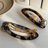 Vintage Leopard Print Oval Hair Clip for Women Elegant Acetate Pearl BB Spring Hair Clip Barrette Hair Accessories