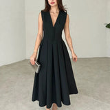 Fashionable V-neck Sleeveless Slim-fit Dress Elegant Style Cross-border Women's Clothing Autumn Collection Long A- line S..