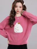Chic Print Sweet Sweaters Women Casual Preppy Style Cute O Neck Pullover Loose Long Sleeve Fashion Fall Winter Korean Jumper New