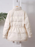 Winter Women White Duck Down Coat Female Notched Collar Double Breasted Coat Casual Lady Drawstring Puffer Outwear