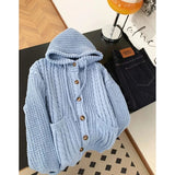 Vintage Y2K Gray Hooded Cardigan Women Lazy Wind American Harajuku Knitted Sweater Fall Winter Retro Long Sleeve Bf Casual Tops