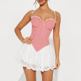 Pbong  Hit Color Slimming Mini Dresses for Women Strapless Sleeveless High Waist Minimalist Dresses Female