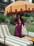 Sexy Hollow Out Ring Link Long Dress For Women Elegant Loose Full Sleeve Backless Maxi Dresses Summer New Vocation Beach Robe
