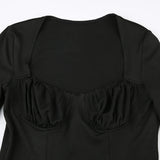 Black Square Neck Long Sleeve Dress