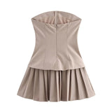 Fake Piece Set Strapless Short Dress 2025 New Fashion A-line Pleat Summer Dress For Women Solid Chic Street Female Clothing