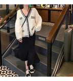 Women's Cardigan with Polished Button Front Fake Pocket V-neck Single Breasted Knit Sweater Coat Elegant Autumn Winter Outfit