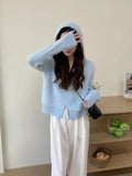 Fuzzy Sweater Hoodie Zip-Up Mohair-Knit Cardigan Women Long Sleeve Hooded Crop Top Knitwear Fall Winter Teen-girl Y2K Outfit