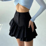 Ruffles Slim Skirts Women Black Temperament High Waist Skirt Femme Street Casual Folds Splice Elegant Skirt Ladies