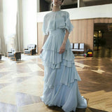 Light Blue A Line Prom Dresses Ruffles Tiered Women Customized Evening dresses Arabic Party Special Occasion Dress