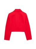 Women Fashion With Flaps Cropped Blazer Coat Vintage Long Sleeve Snap-button Female Outerwear Chic Tops