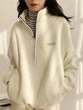 Korean Warm Fleece Fluffy Zip Hoodies Women Casual Kpop Fashion Plus Velevt Sweatshirt Top Autumn Winter