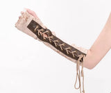Pbong  Steampunk Long Gloves Women Gothic Lolita Punk Style Lace-up Arm Fingerless Elbow Mittens