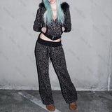 2000s European American High street HipHop Punk Rock Aesthetic Zipper Autumn Winter Trendy Female long sleeve Hoodie Pants Set