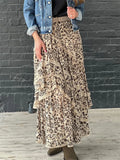 Leopard Printed Maxi Skirt Female Ruffled Patchwork Fashion Summer High Waist Bandage Party Looks Women Long Skirt