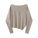 Asymmetric Knit Poncho Sweater for Women Long Sleeve Boat-neck Pullover Tops Cosy Knitwear Ladies Autumn Winter Casual Outfit