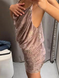Sexy Sequin Ruffles Sling Mini Dresses Women Vintage Sleeveless Beads V-neck Slim Party Dress Female Spring Chic Streetwear