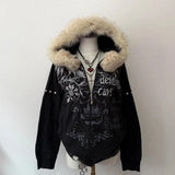 Pbong  American New Skull Embroidery Super Leopard Hooded Sweater Women Y2K Gothic Hip Hop Popular Casual Joker Sweatshirt