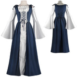 Pbong  Retro Costume Dress with Waist Tie And Square Collar for Halloween Cosplay Performance Traditional Chinese Stage Costume Women