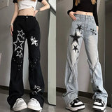 Pbong  Y2K Spider Web Denim Jeans Women's High Waist Slimming Loose Straight Leg Casual Long Trousers Trendy Gothic Style
