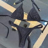 Shiny Diamond Bikini Set Sexy Women Swimsuit Push Up Swimwear Female Biquini Halter Bathing Suit Solid Black Bodysuit Beachwear
