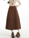 Retro Belt Long Skirt Women Casual Sweet High Waist A Line Skirts Preppy Style Fall Winter Lady Korean Vintage Long Skirts