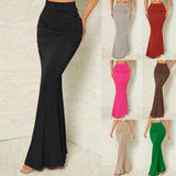 Pbong  New Autumn Solid Bodycon Ruched Long Skirt Women Sexy Elastic Elegant High Waist Mermaid Maxi Skirts Streetwear