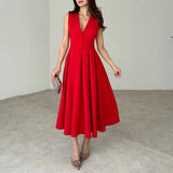 Fashionable V-neck Sleeveless Slim-fit Dress Elegant Style Cross-border Women's Clothing Autumn Collection Long A- line S..