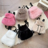 Pbong  Plush Backpack Imitation Rabbit Fur Backpack Student Girl's Large Capacity Drawstring Leopard All-Match