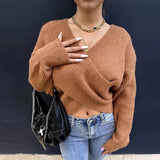 Pbong  New Autumn Winter Knitted Cropped Sweater Y2K Tops Women Long Sleeve Pullovers Sweater Legular Fashion Sweater Pull