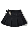 Summer New TARUXY Denim Y2k Skirt with Pleats and Belt 90s E-girl Korean Skirts For Women High Street Jeans Short Bottom