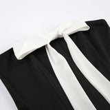Black Strapless Bow Ruffles Tiered Dress