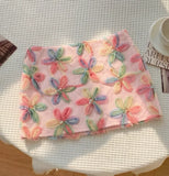 Pbong  Holiday Flower Textured Short Slimming Skirts Women Summer Low Waist All Match Mesh Patchwork Mini Skirt Y2K Aesthetics