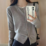 Gold Button Cardigan for Women Long Sleeve Single Breasted Knit Jacket Sweater Tops Sweaters Spring Autumn Ladies Soft Knitwear