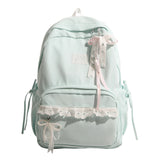 Women's Nylon Lace Bow Backpack Sweet Fresh Aesthetic Daily School Casual Book Bags New Fashion Student Back Packs