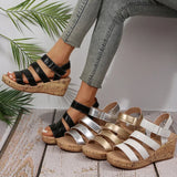 Pbong  New Summer Fashion Wedge Sandals for Women Gold Silver Roman Style Peep Toe Platform Sandalias Mujer Thick Bottom Beach Shoes