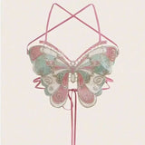 Women's Butterfly Embroidered Top Backless Adjustable Navel Baring Sexy Cropped TopSleeveless Camisole Sexy Daily Y2K Top