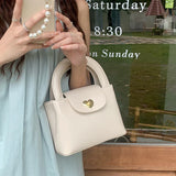 Korean Style Vintage Handbag Solid Color Pu Leather Heart Lock Shoulder Bag 2023 Summer New Classic Fashion Crossbody Bag