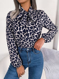 Pbong  for Autumn Office Lady Shirts Green Blue Red Women Casual Bow Long Sleeve Chiffon Blouse