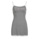 Grey Knitted Lace Trim Embroidery Sundress