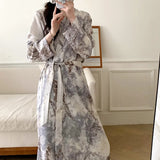 Pbong  Fashion Print Pajamas Set New Spring Autumn Women Sleepwear Lounge Wear 2PCS Robe+Trouser Pijamas Suit Loose Casual Homewear
