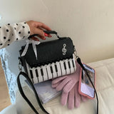 Pbong  Women PU Leather Polka Dot Crossbody Bags Piano Pattern Music Top-Handle Bags Work Daily Shoulder Bag Korean Cute Tote Handbag