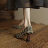 New Spring/Autumn Women Shoes Concise Pointed Toe Stiletto Shoes Women Retro High Heels Cotton Fabric Shoes Thin Heel Shoes