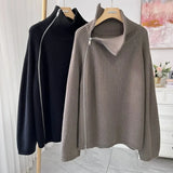 autumn and winter new 100% pure cashmere cardigan women's high neck mid-long zipper sweater loose knit coat