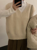 Women's Sweater Vest Sleeveless V-Neck Pullover Knitted Vest Top French Effortless Chic Knitwear Autumn Winter