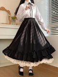 White Long Skirts Women Japanese Style Lace Double Layer Skirt Female Fashion Sweet Loose Half Skirt Preppy Ruffled A-line Skirt